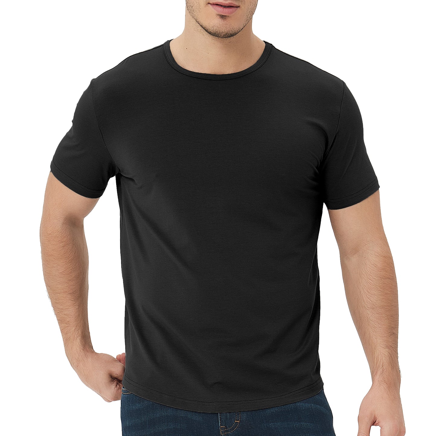 Men’s Bamboo Crew Neck T-Shirt – Soft, breathable, eco-friendly fabric with a curved hem, offering comfort and style for everyday wear.