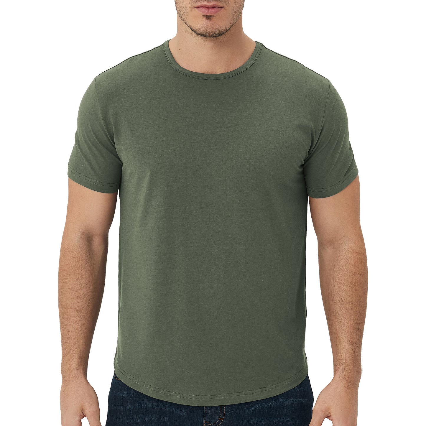 Men’s Bamboo Crew Neck T-Shirt – Soft, breathable, eco-friendly fabric with a curved hem, offering comfort and style for everyday wear.