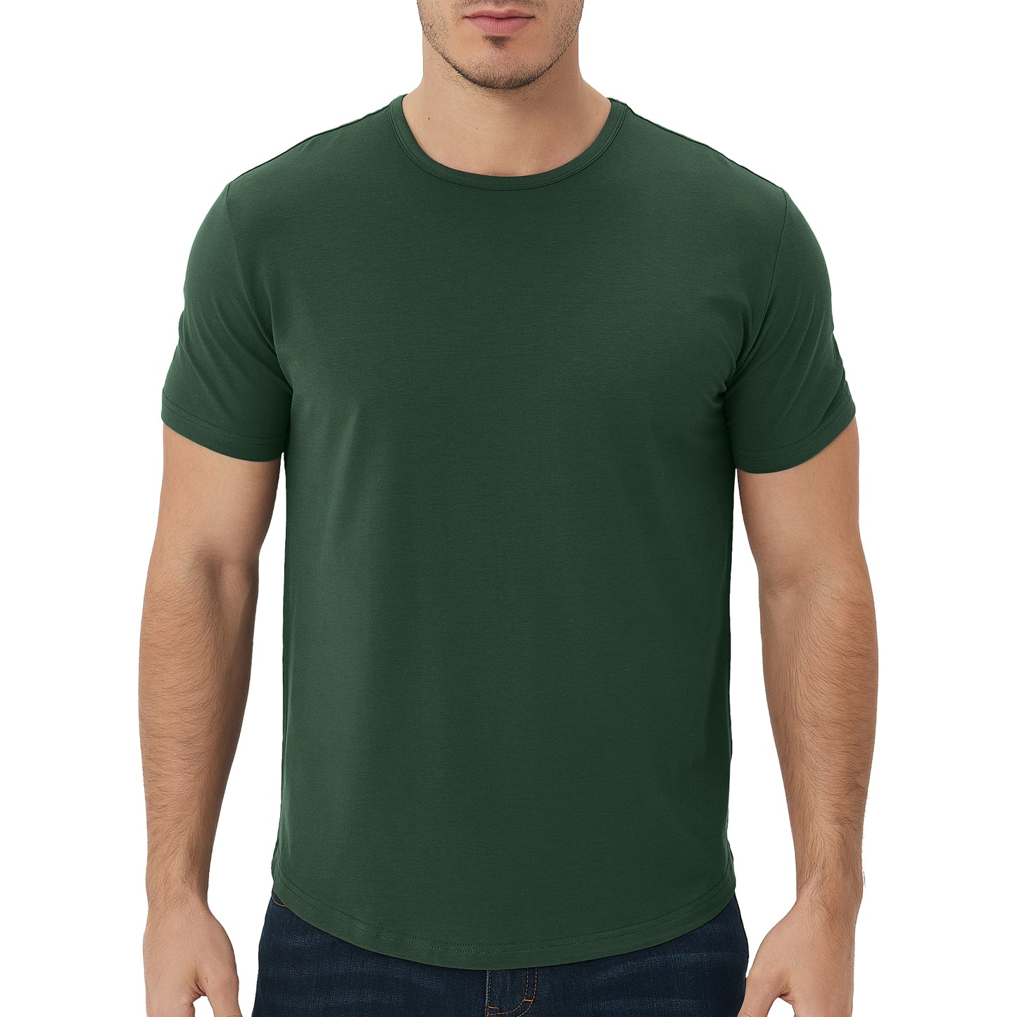 Men’s Bamboo Crew Neck T-Shirt – Soft, breathable, eco-friendly fabric with a curved hem, offering comfort and style for everyday wear.