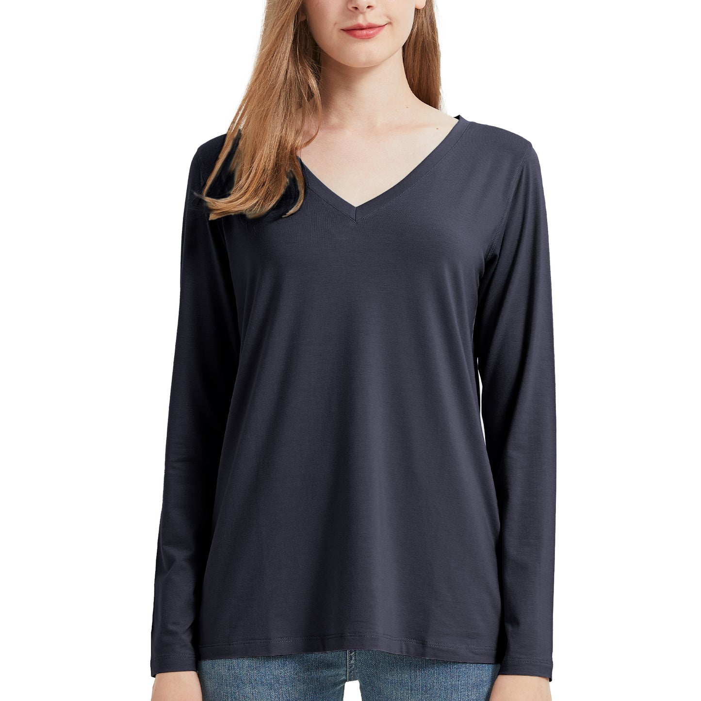 Women's Long Sleeve Bamboo V Neck T-Shirt