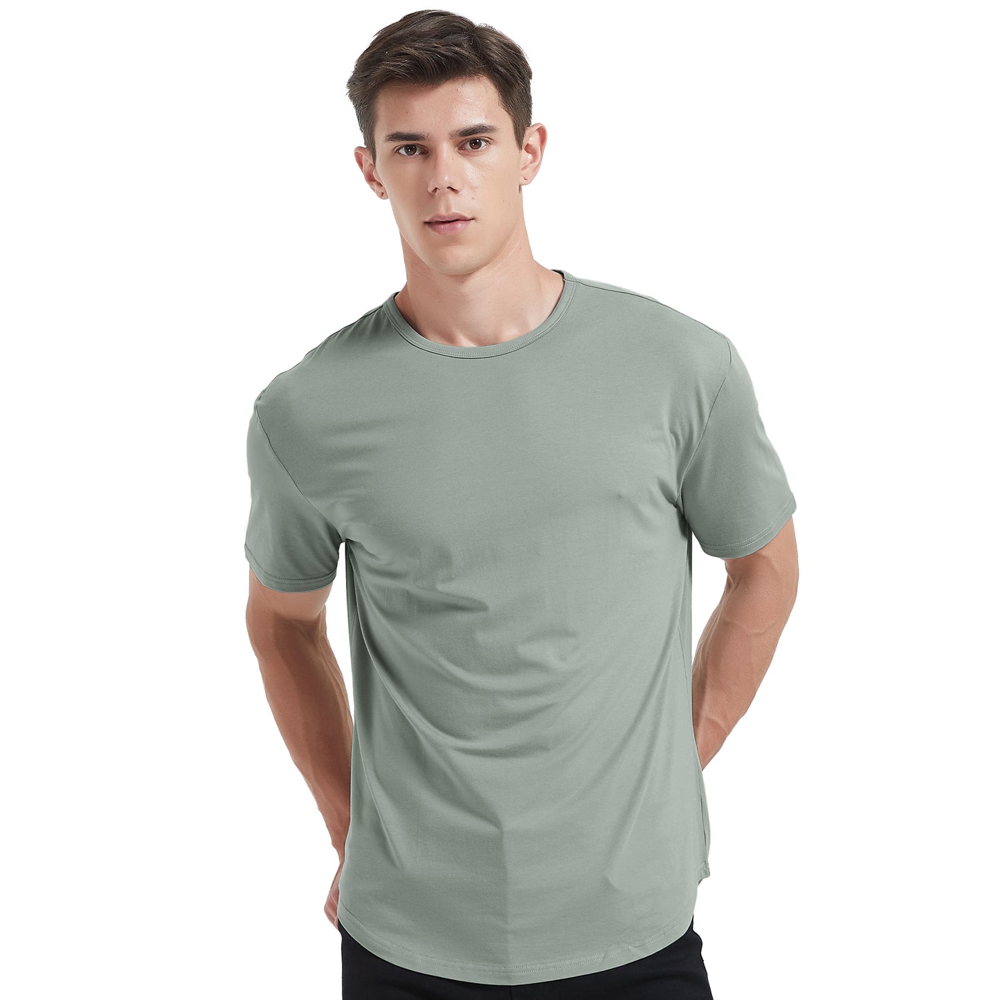 Men’s Bamboo Crew Neck T-Shirt – Soft, breathable, eco-friendly fabric with a curved hem, offering comfort and style for everyday wear.