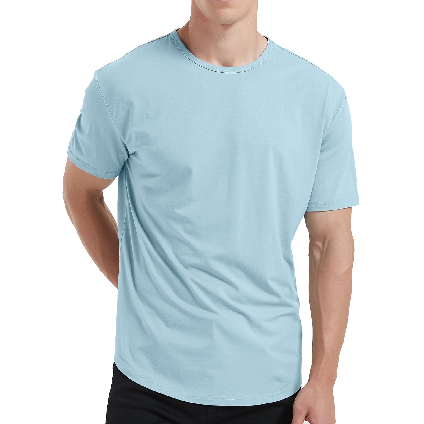 Men’s Bamboo Crew Neck T-Shirt – Soft, breathable, eco-friendly fabric with a curved hem, offering comfort and style for everyday wear.