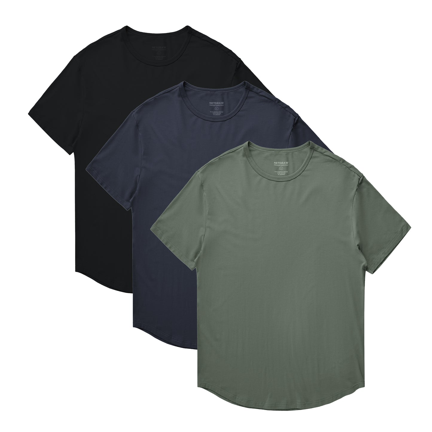 Men's 3 Pack Tall Curved Hem Bamboo T-Shirt