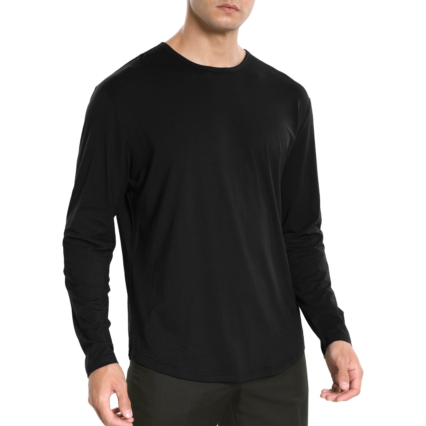 Men's Long Sleeve Curved Hem Bamboo T-Shirt