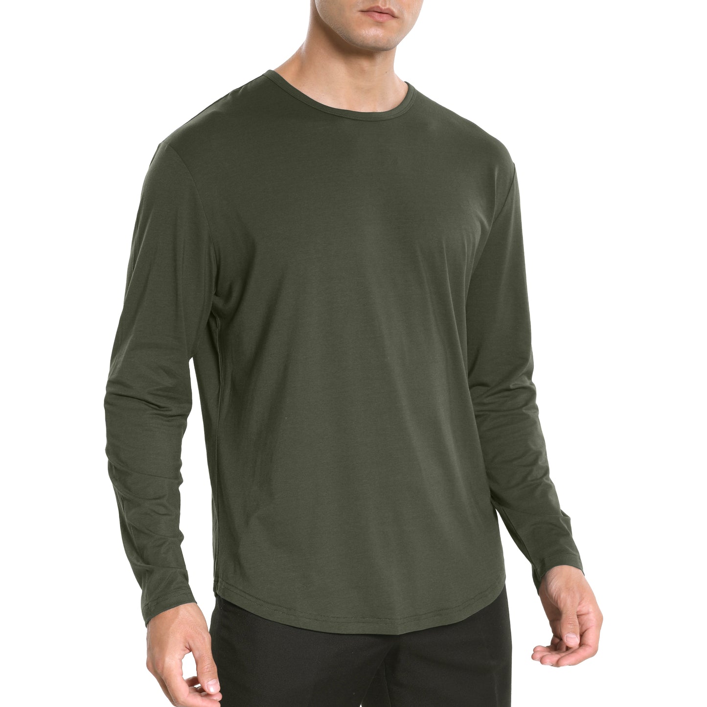 Men's Long Sleeve Curved Hem Bamboo T-Shirt