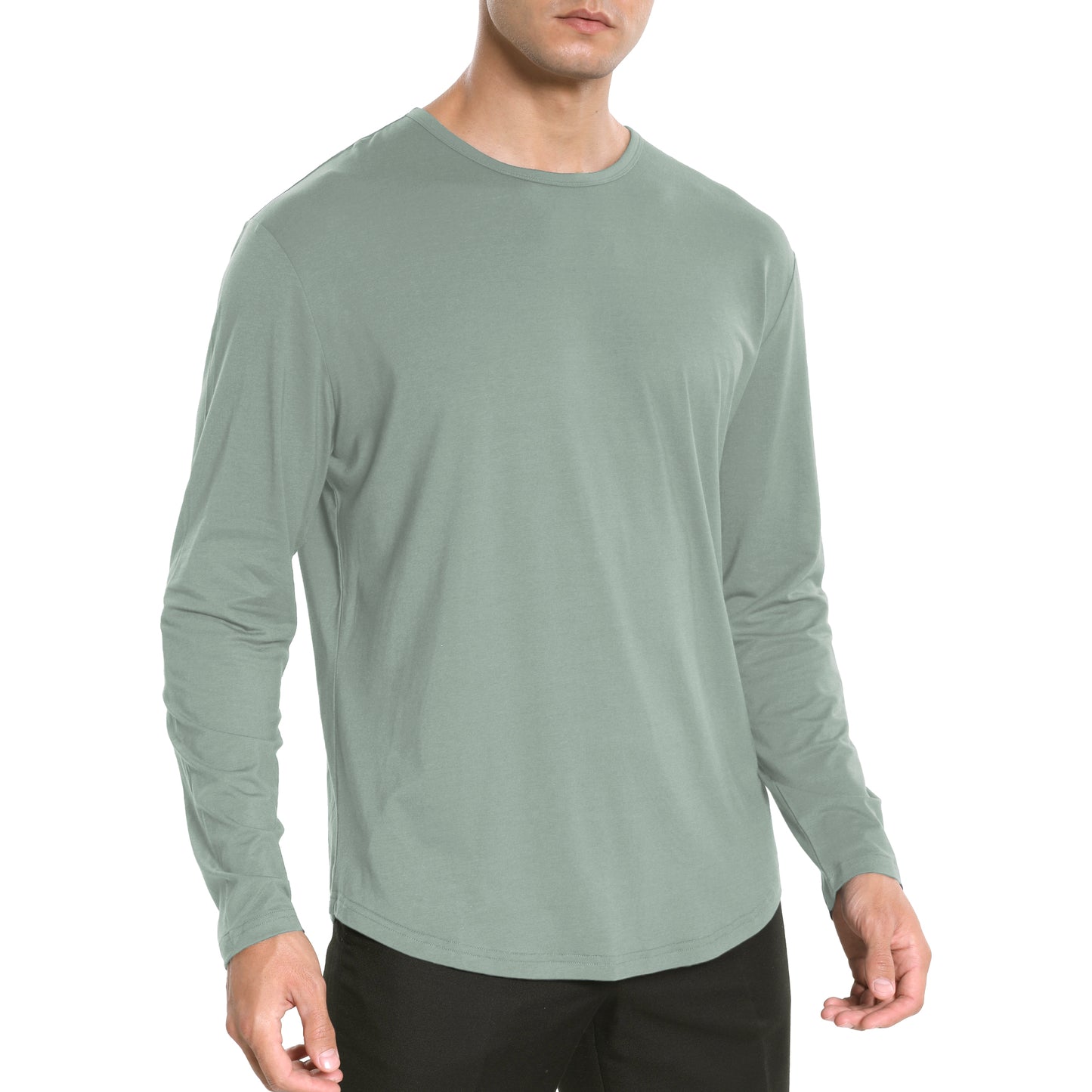 Men's Long Sleeve Curved Hem Bamboo T-Shirt