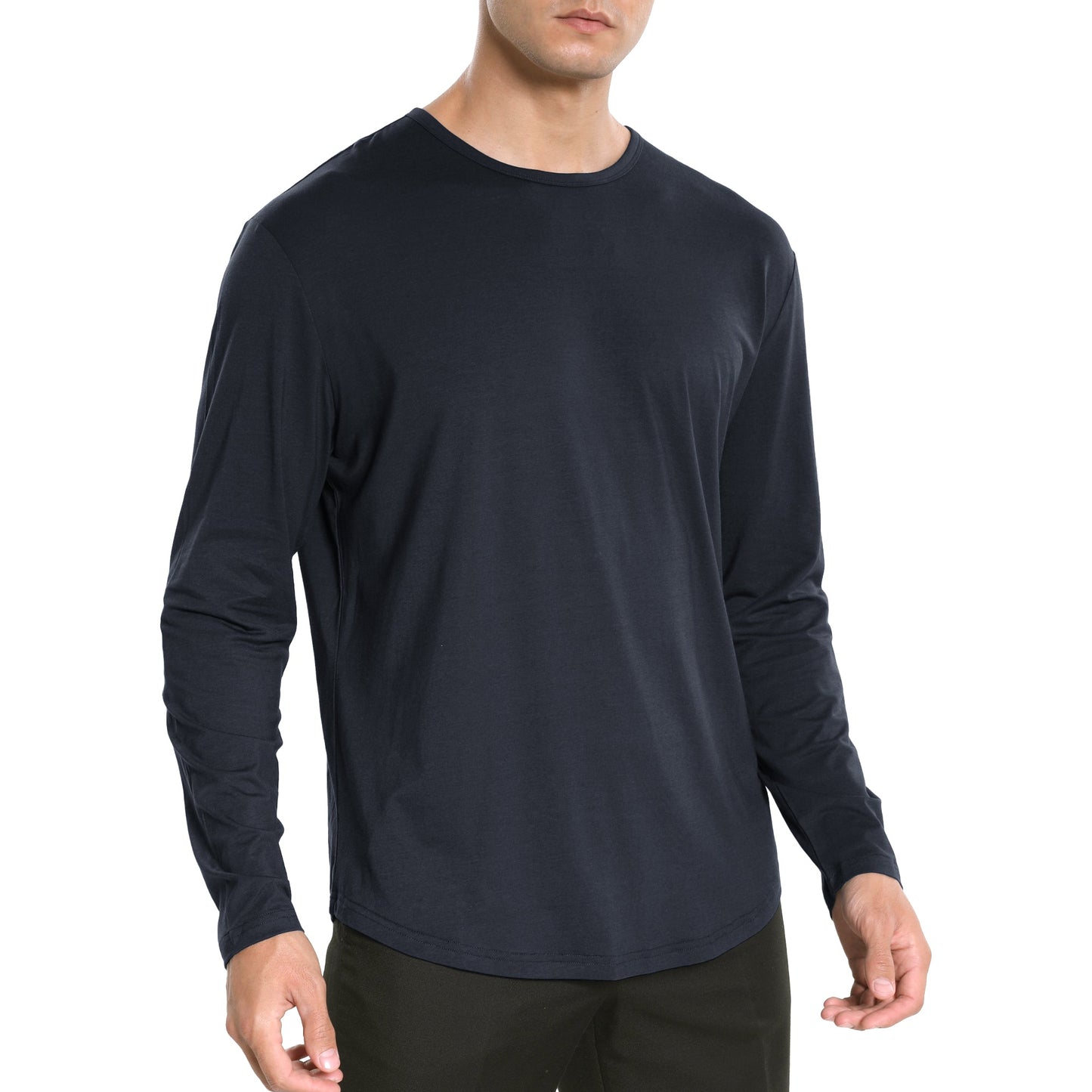 Men's Tall Long Sleeve curved Hem Bamboo T-Shirt