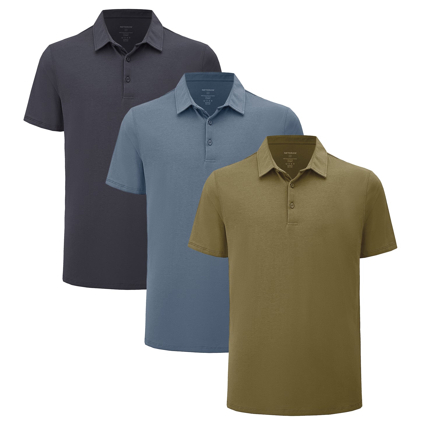 Men's 3 Pack Curved Hem Bamboo Polo