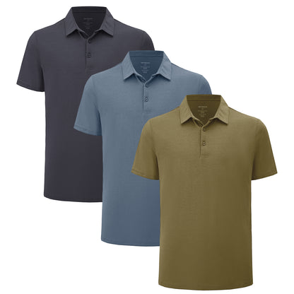 Men's 3 Pack Curved Hem Bamboo Polo