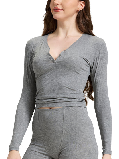 Women's Bamboo Ribbed Henley Top