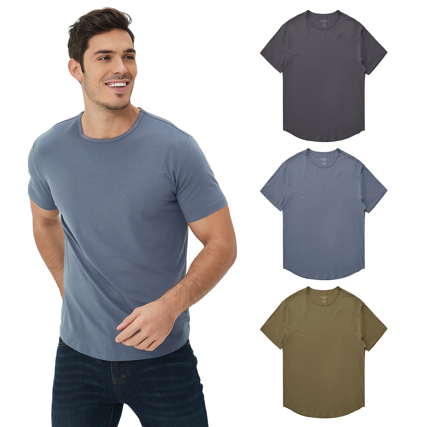 Men's 3 Pack Curved Hem Bamboo T-Shirt