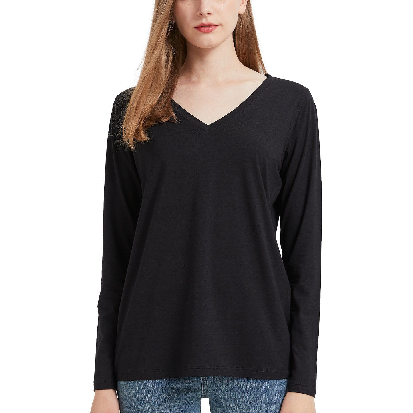 Women's Long Sleeve Bamboo V Neck T-Shirt