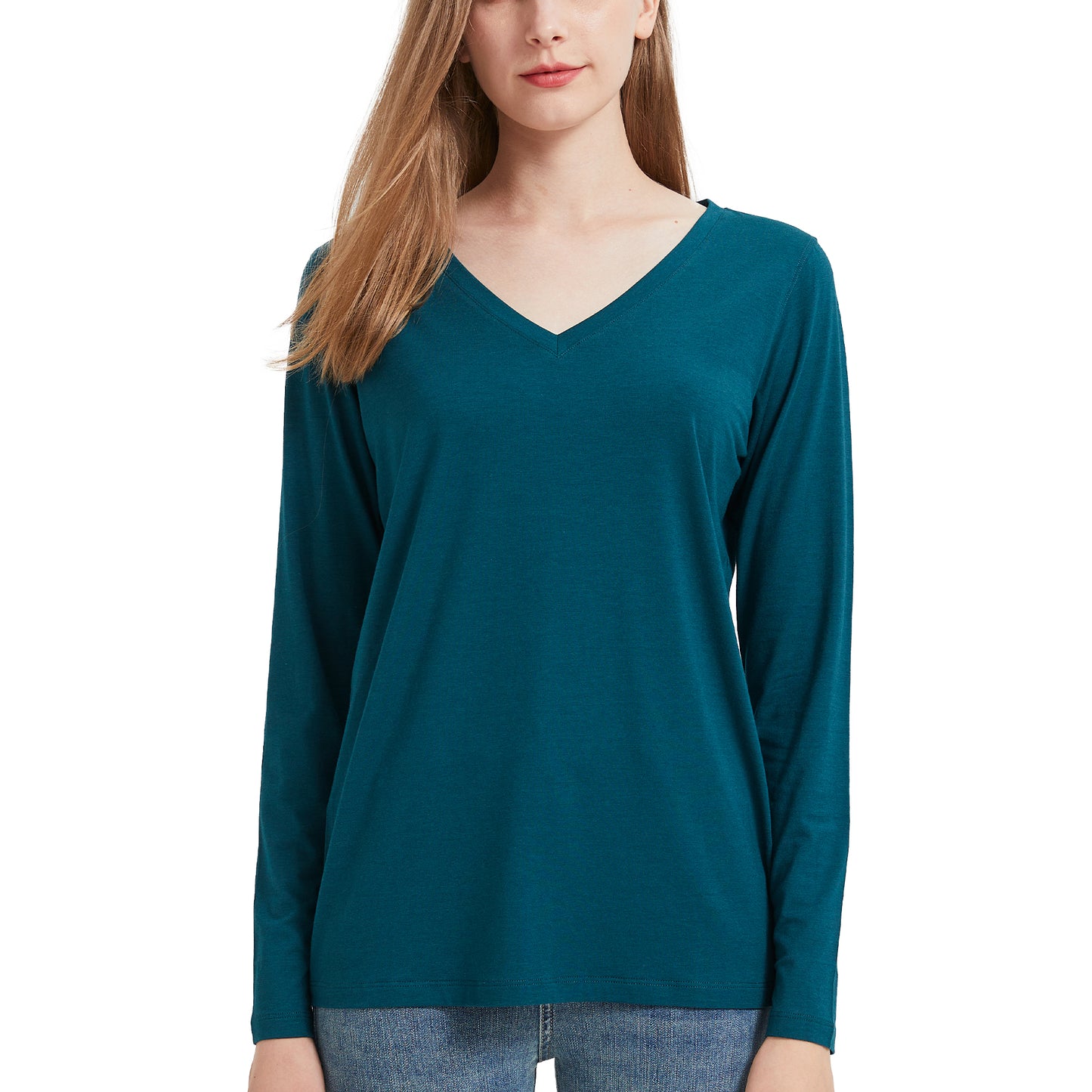 Women's Long Sleeve Bamboo V Neck T-Shirt