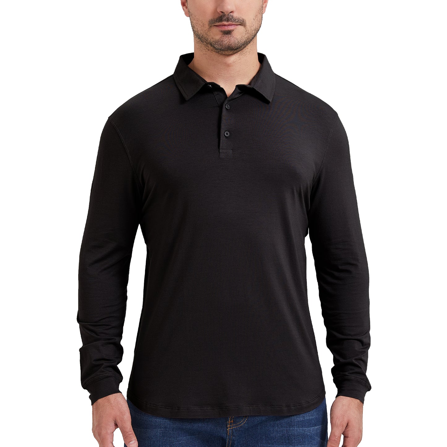 Bamboo Long Sleeve Curved Hem Polo