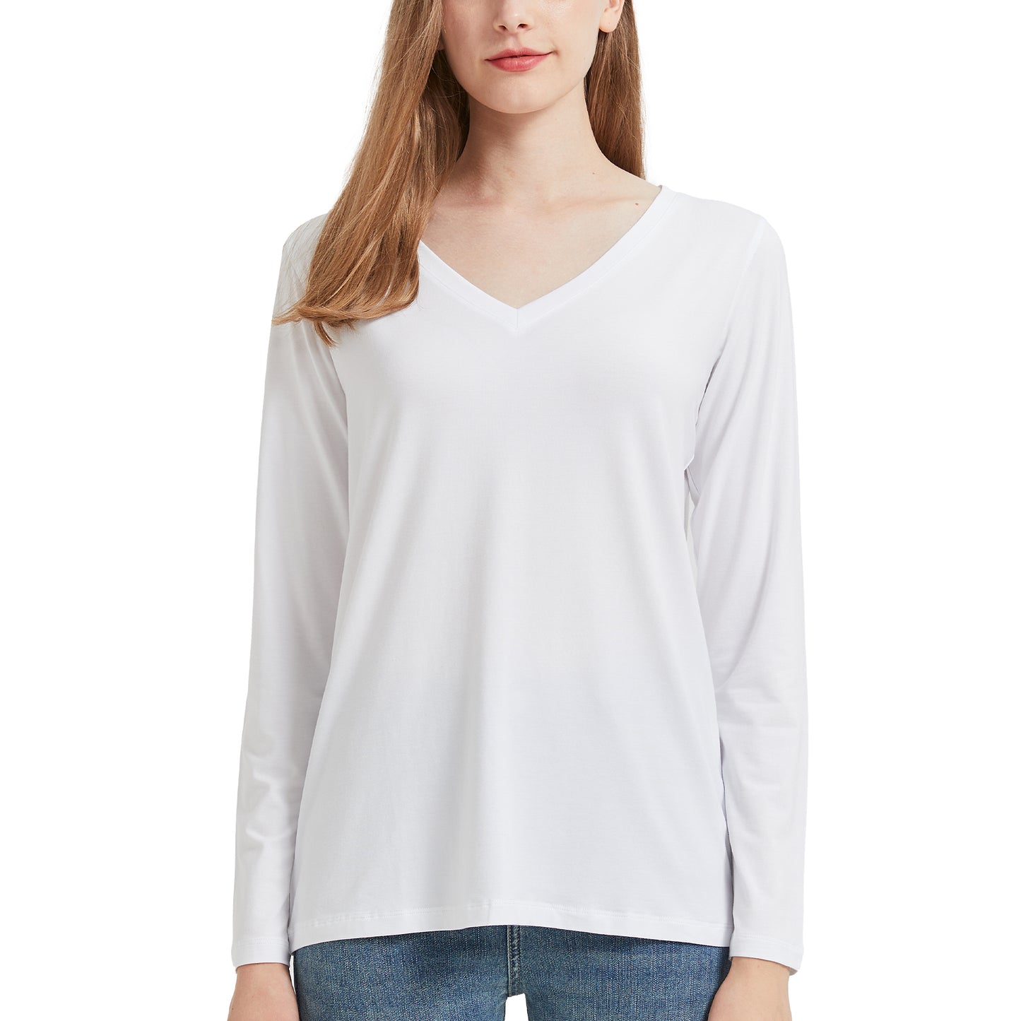 Women's Long Sleeve Bamboo V Neck T-Shirt