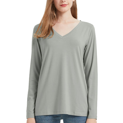 Women's Long Sleeve Bamboo V Neck T-Shirt