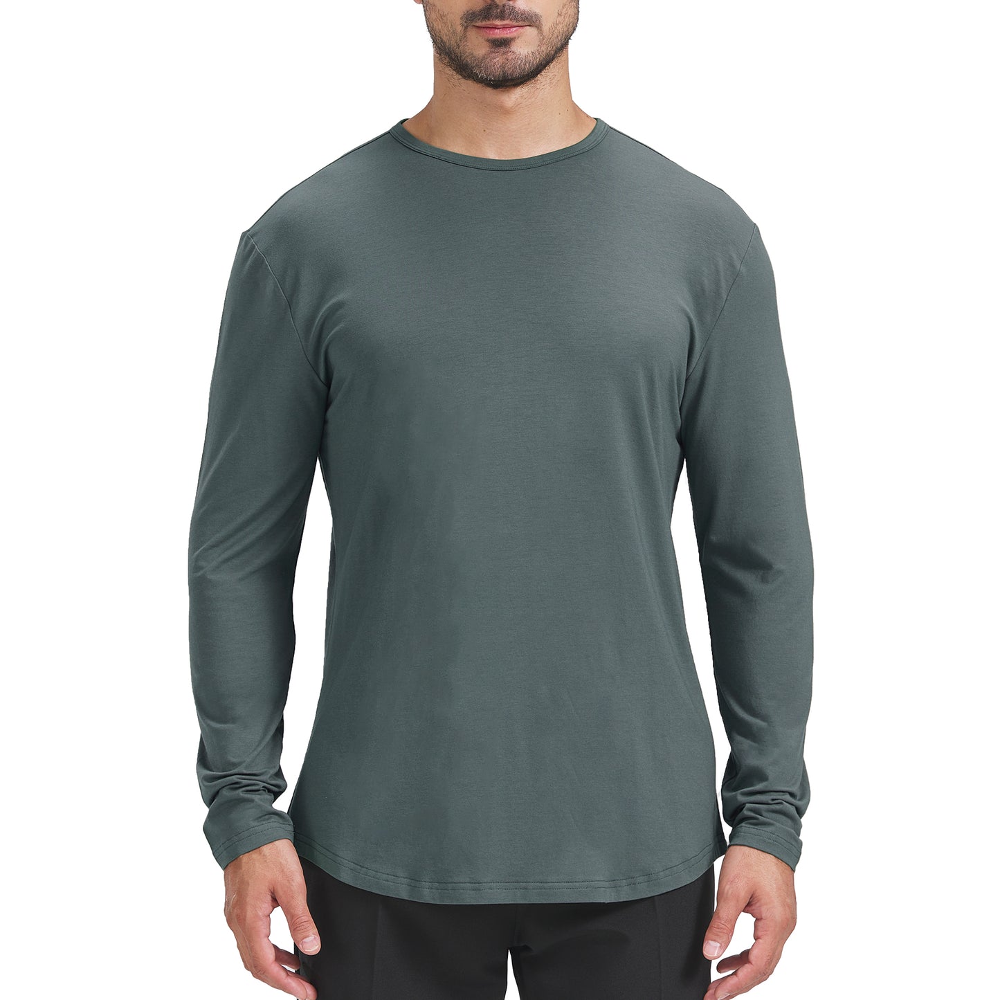 Men's Long Sleeve Curved Hem Bamboo T-Shirt