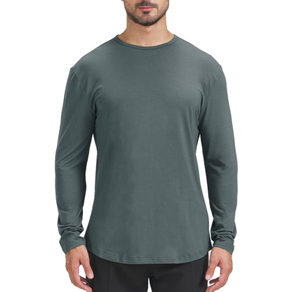 Men's Long Sleeve Curved Hem Bamboo T-Shirt