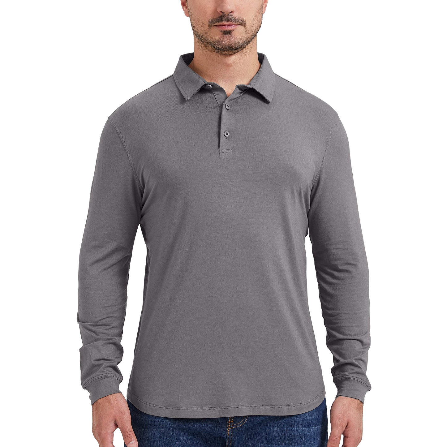 Bamboo Long Sleeve Curved Hem Polo