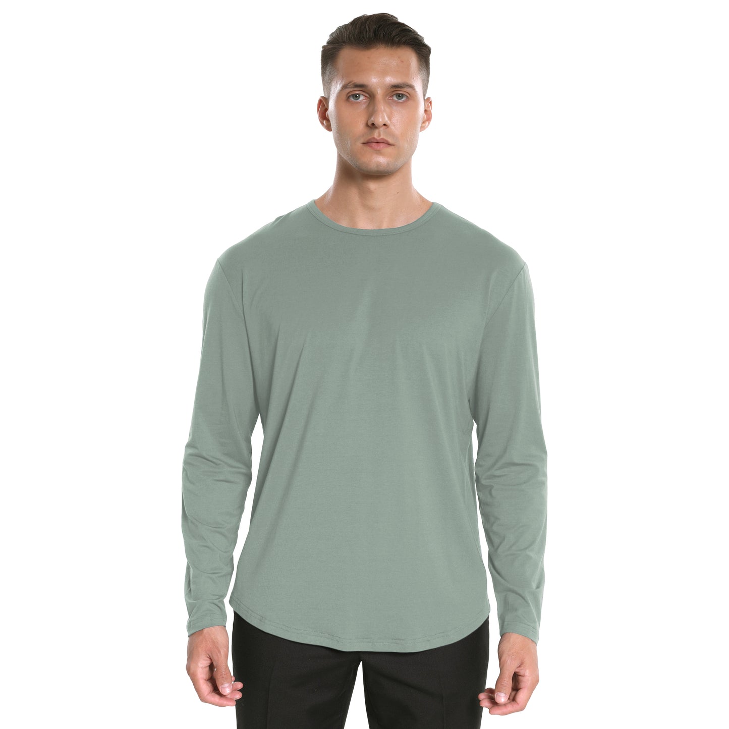 Men's Long Sleeve Curved Hem Bamboo T-Shirt