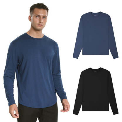 Men's 2 Pack Long Sleeve Curved Hem Bamboo T-Shirt