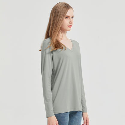 Women's Long Sleeve Bamboo V Neck T-Shirt