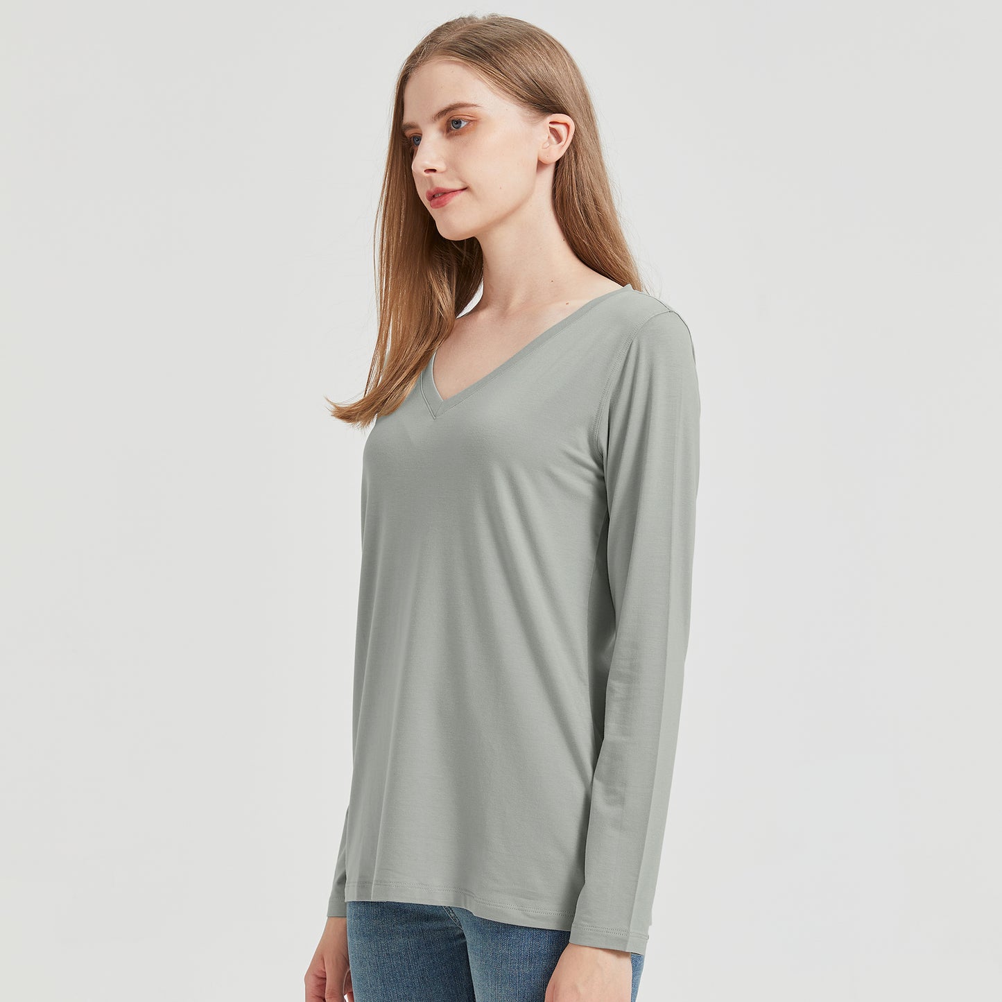 Women's Long Sleeve Bamboo V Neck T-Shirt