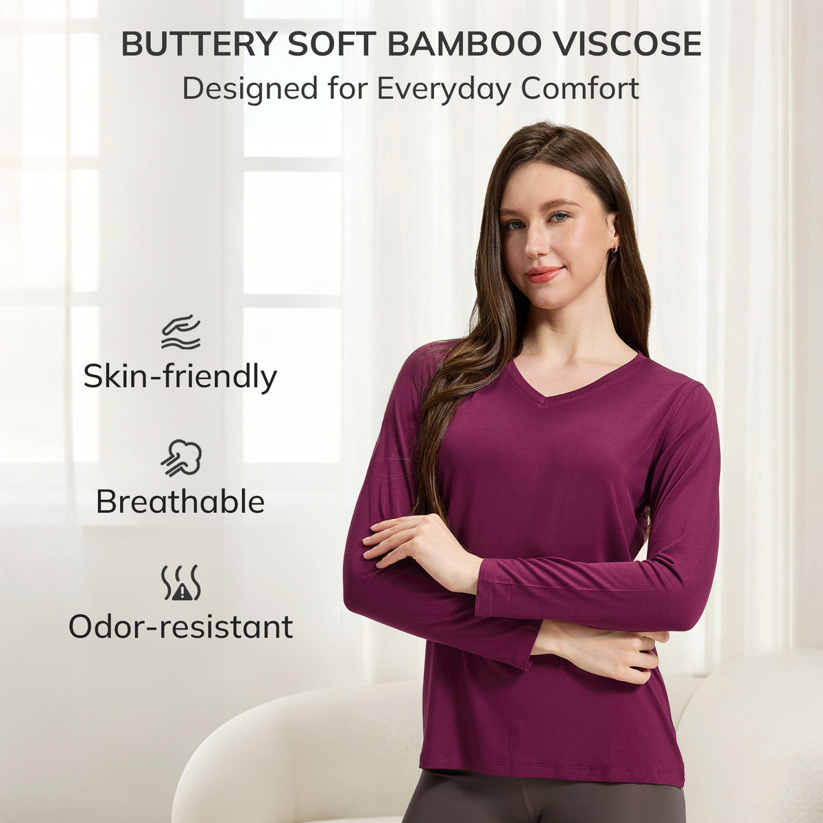 Bamboo Long Sleeve V Neck Shirt
