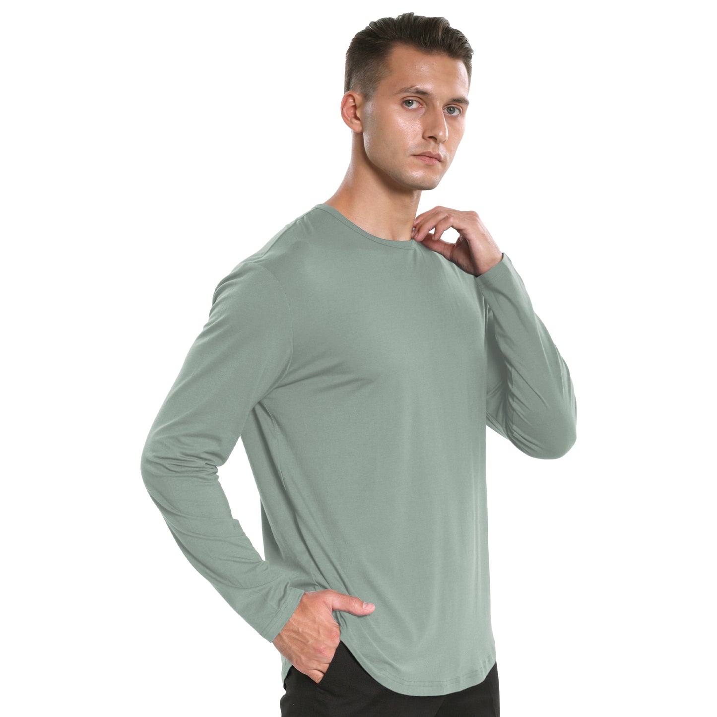 Men's Long Sleeve Curved Hem Bamboo T-Shirt