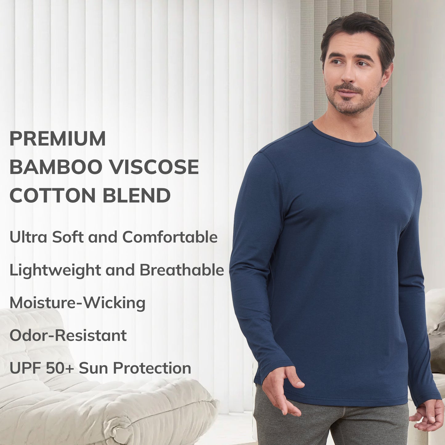 Men's 2 Pack Long Sleeve Curved Hem Bamboo T-Shirt