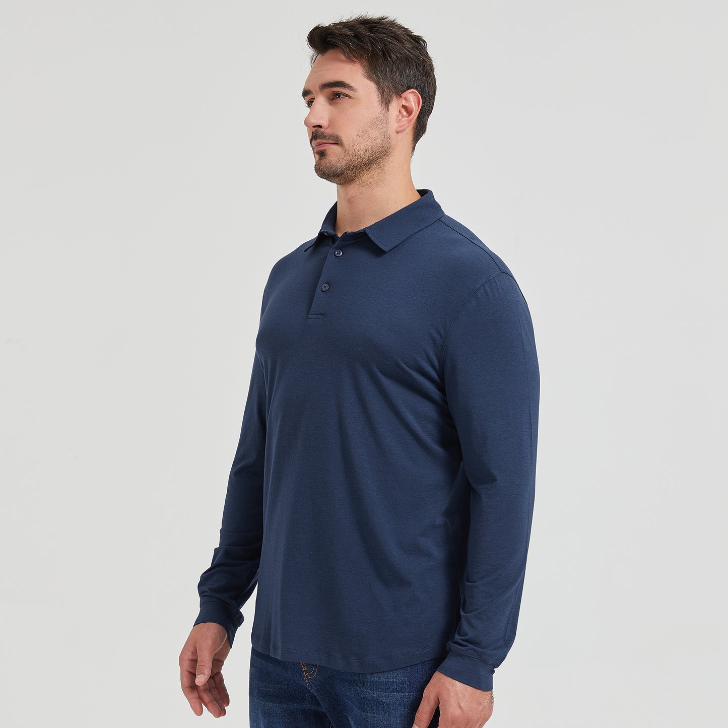 Bamboo Long Sleeve Curved Hem Polo