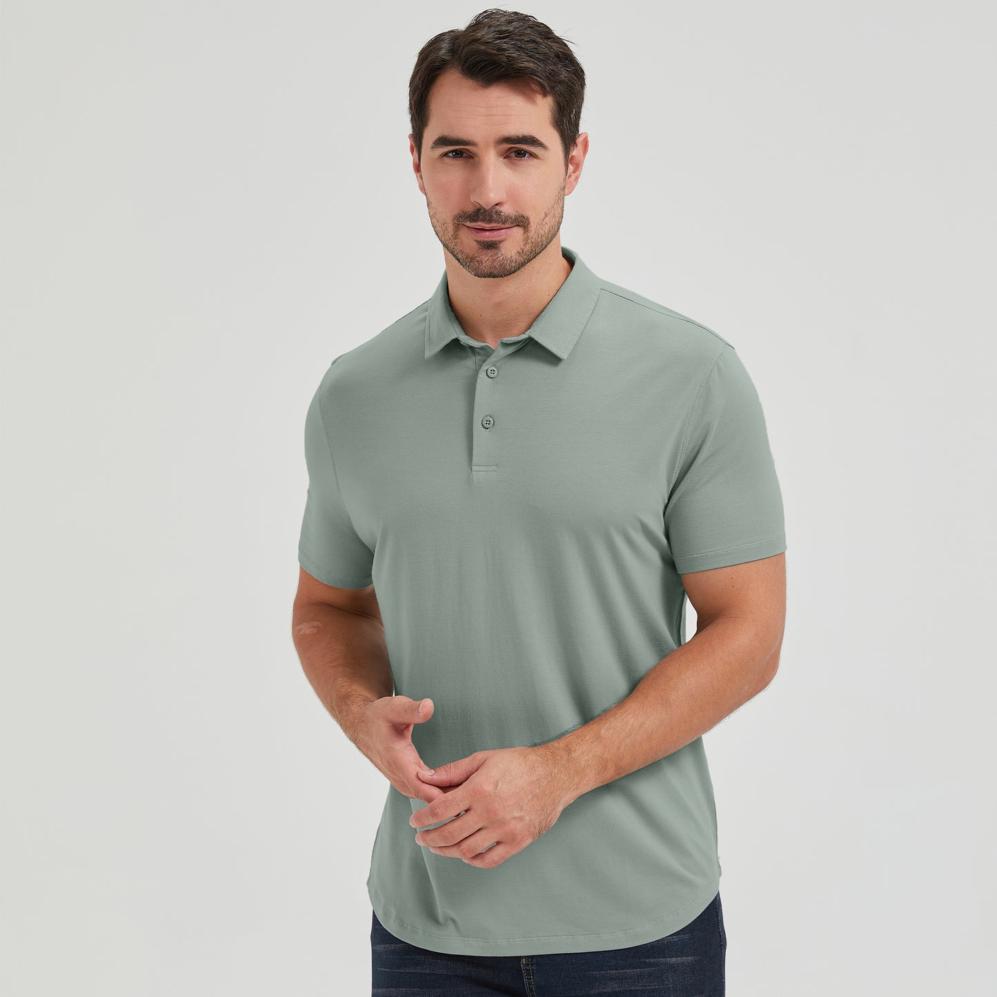 Mens Curved Hem Bamboo Polo