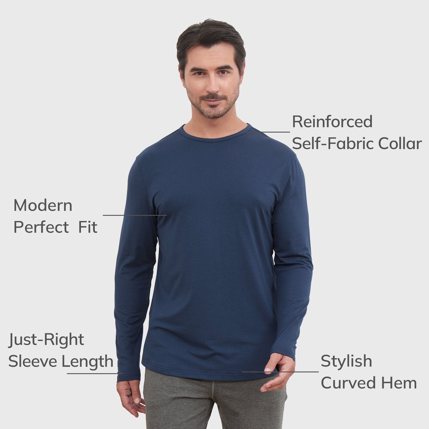 Men's 2 Pack Long Sleeve Curved Hem Bamboo T-Shirt