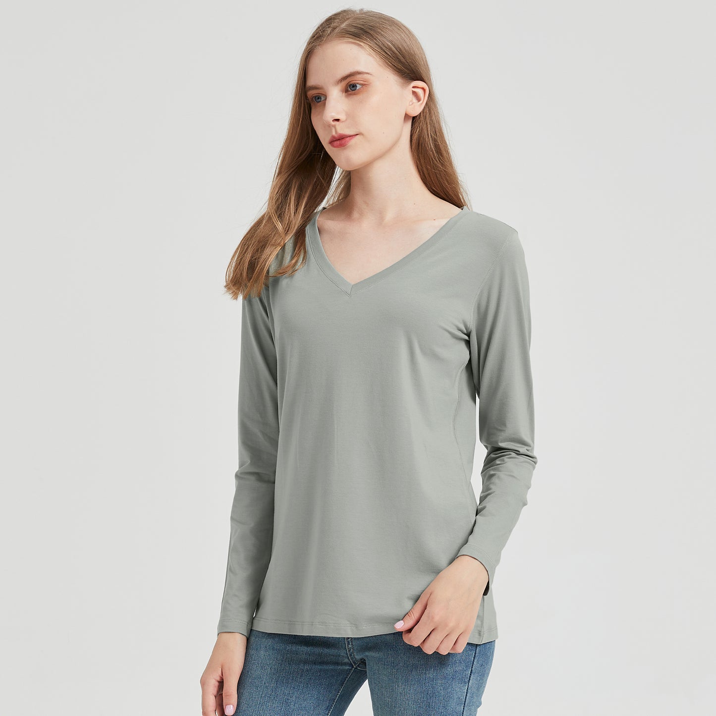 Women's Long Sleeve Bamboo V Neck T-Shirt