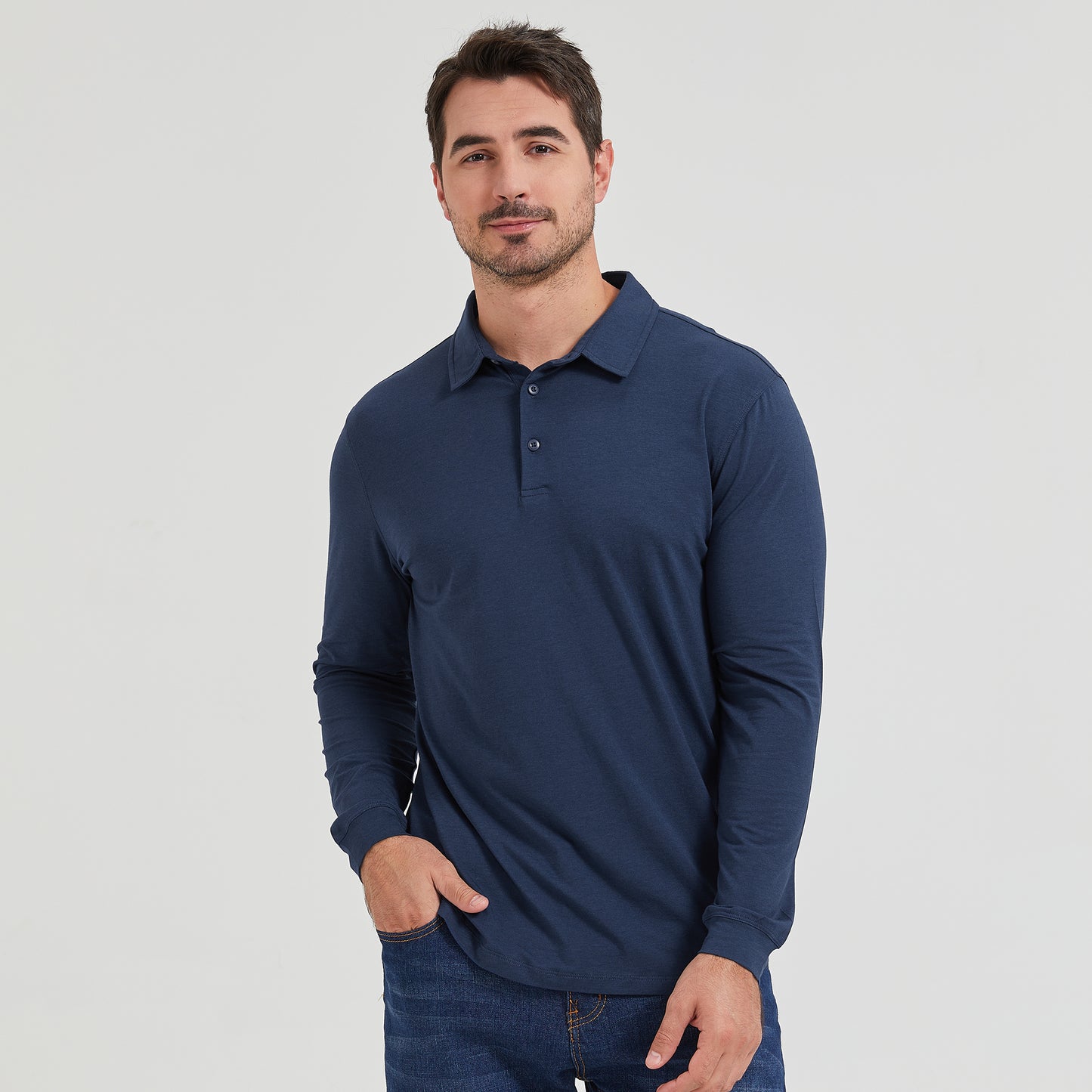 Bamboo Long Sleeve Curved Hem Polo