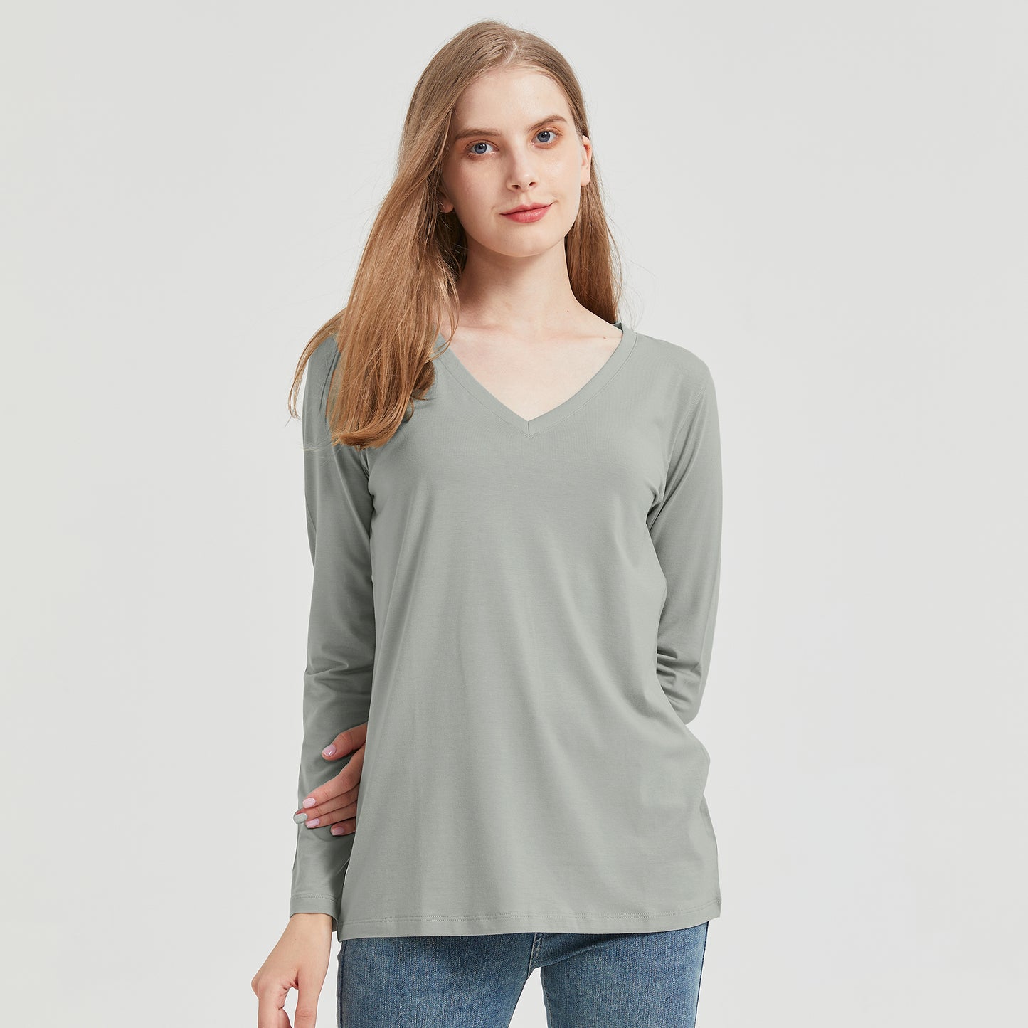 Women's Long Sleeve Bamboo V Neck T-Shirt