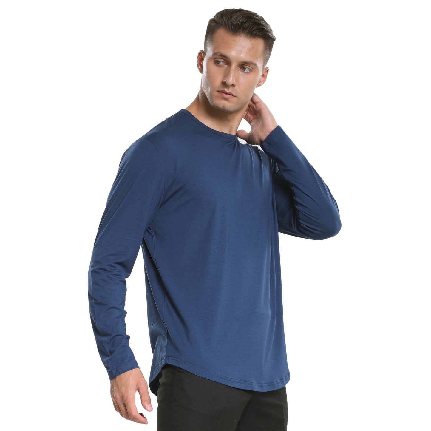 Men's Tall Long Sleeve curved Hem Bamboo T-Shirt