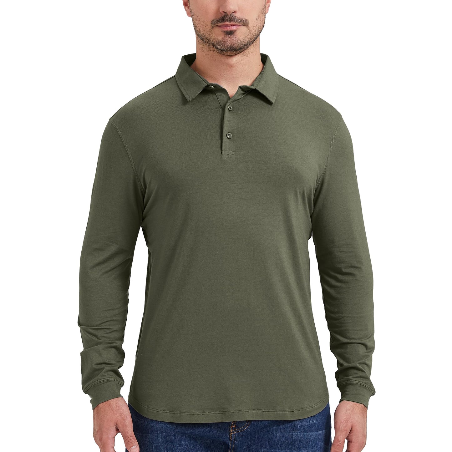 Bamboo Long Sleeve Curved Hem Polo