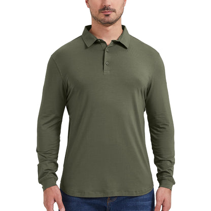 Bamboo Long Sleeve Curved Hem Polo