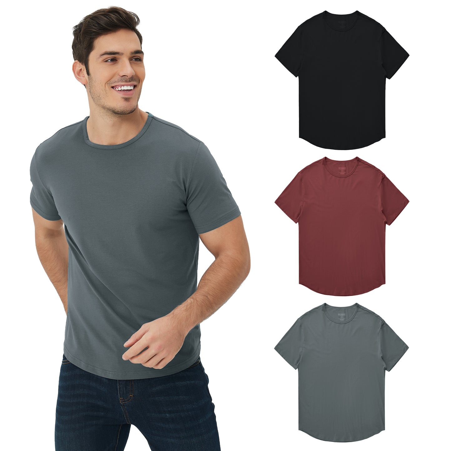 Men's 3 Pack Curved Hem Bamboo T-Shirt