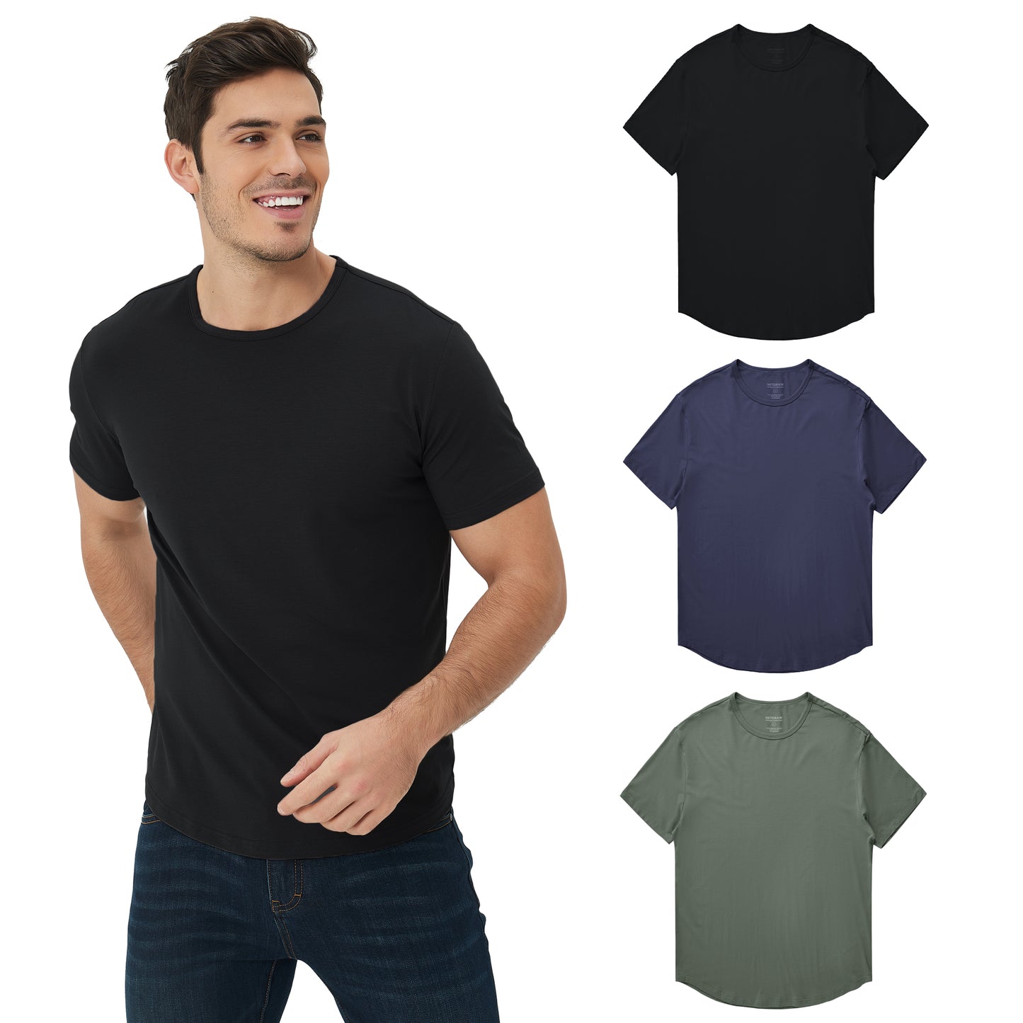 Men's 3 Pack Curved Hem Bamboo T-Shirt