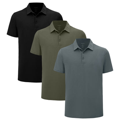 Men's 3 Pack Curved Hem Bamboo Polo