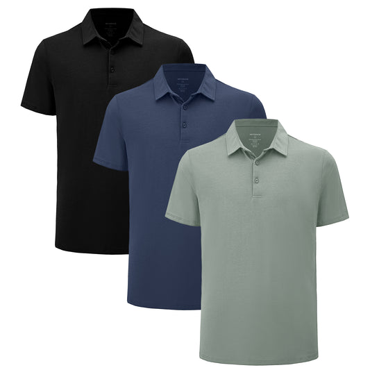 Men's 3 Pack Curved Hem Bamboo Polo