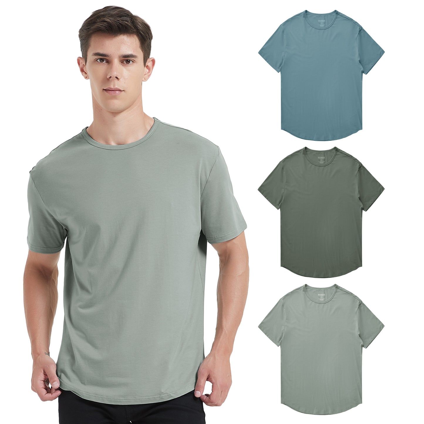 Men's 3 Pack Curved Hem Bamboo T-Shirt
