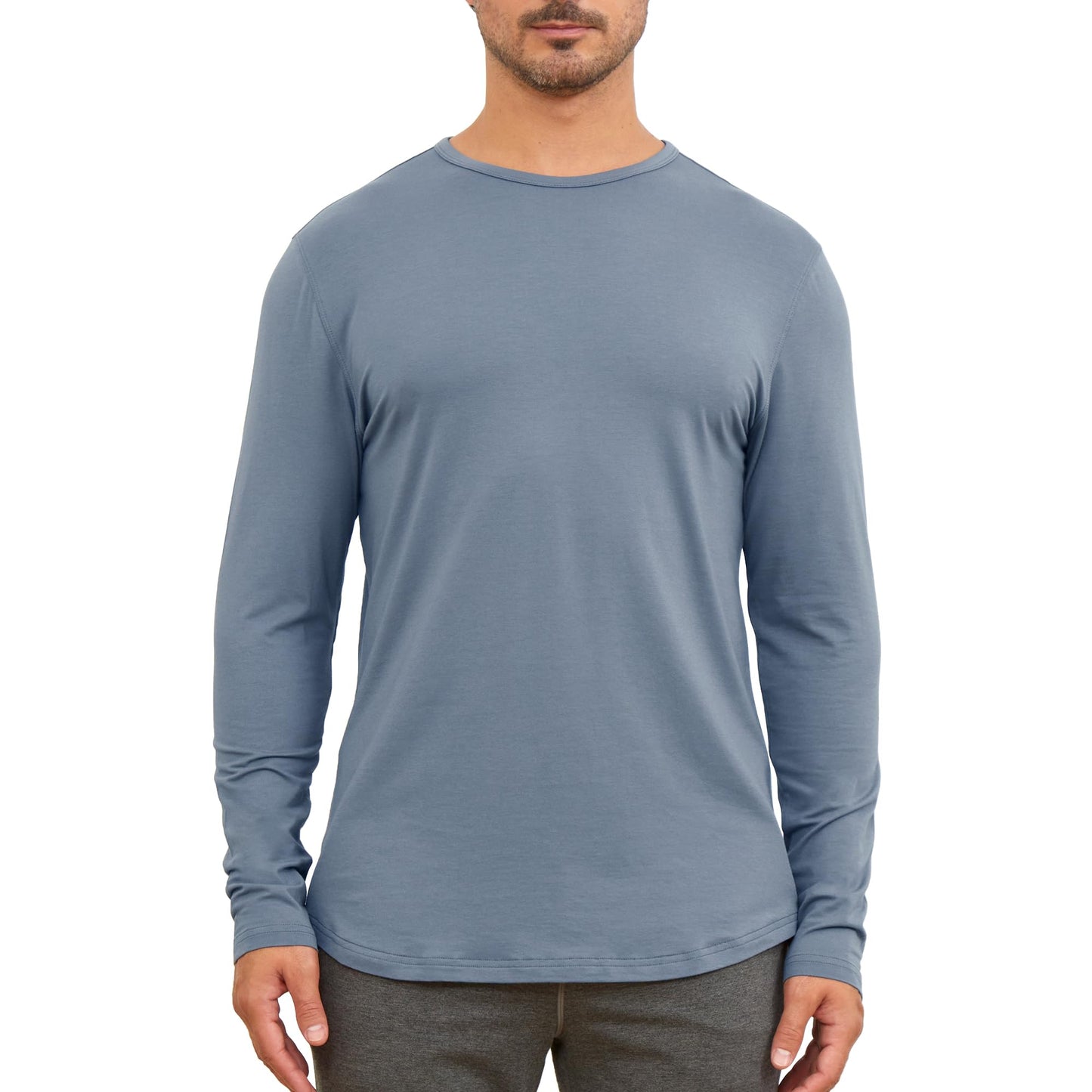 Men's Long Sleeve Curved Hem Bamboo T-Shirt